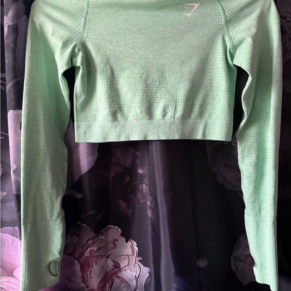 Green Long Sleeve Crop Top